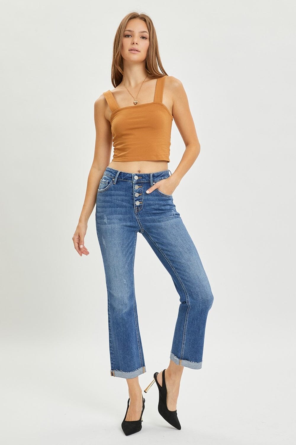 RISEN Full Size Button Fly Cropped Bootcut Jeans - Sydney So Sweet