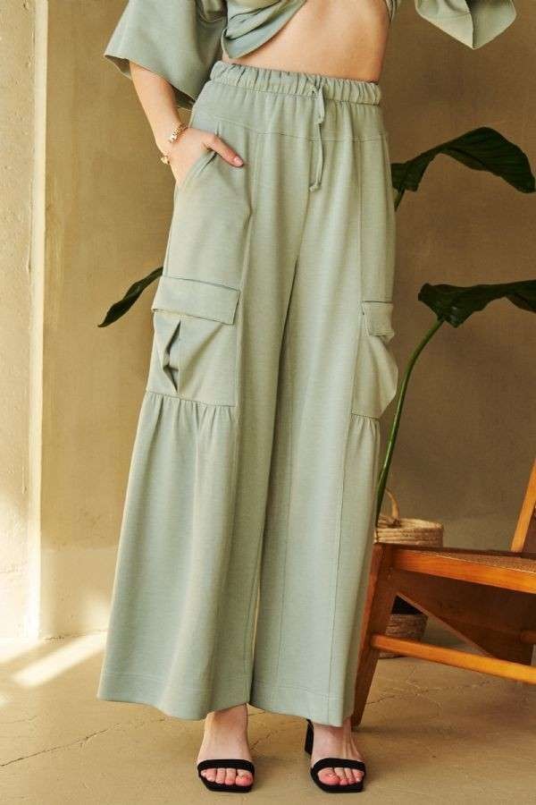 Davi & Dani Drawstring Ruched Detail Wide Leg Pants - Sydney So Sweet