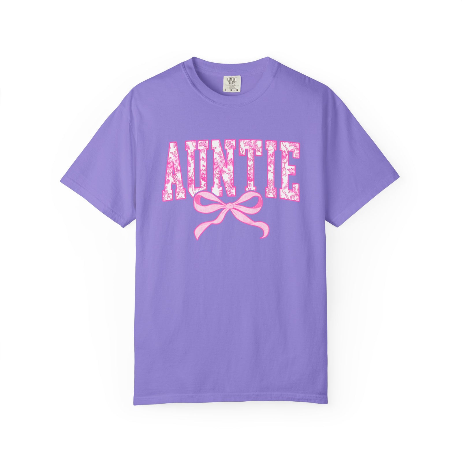 Auntie Coquette Pink Toile Bow T-Shirt Cute Aunt Graphic Tee