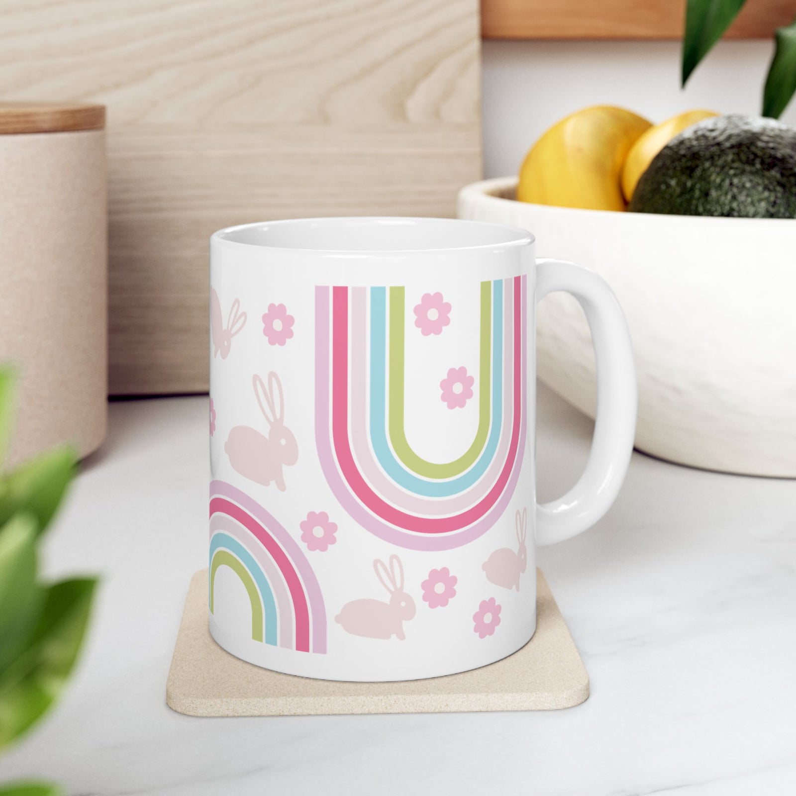 Pastel Bunny Rainbow Cute Ceramic Mug Coffee Cup (11oz & 15oz)