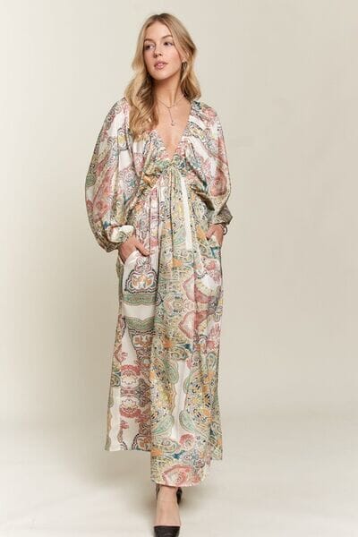 ADORA Printed V-Neck Batwing Sleeve Dress - Sydney So Sweet
