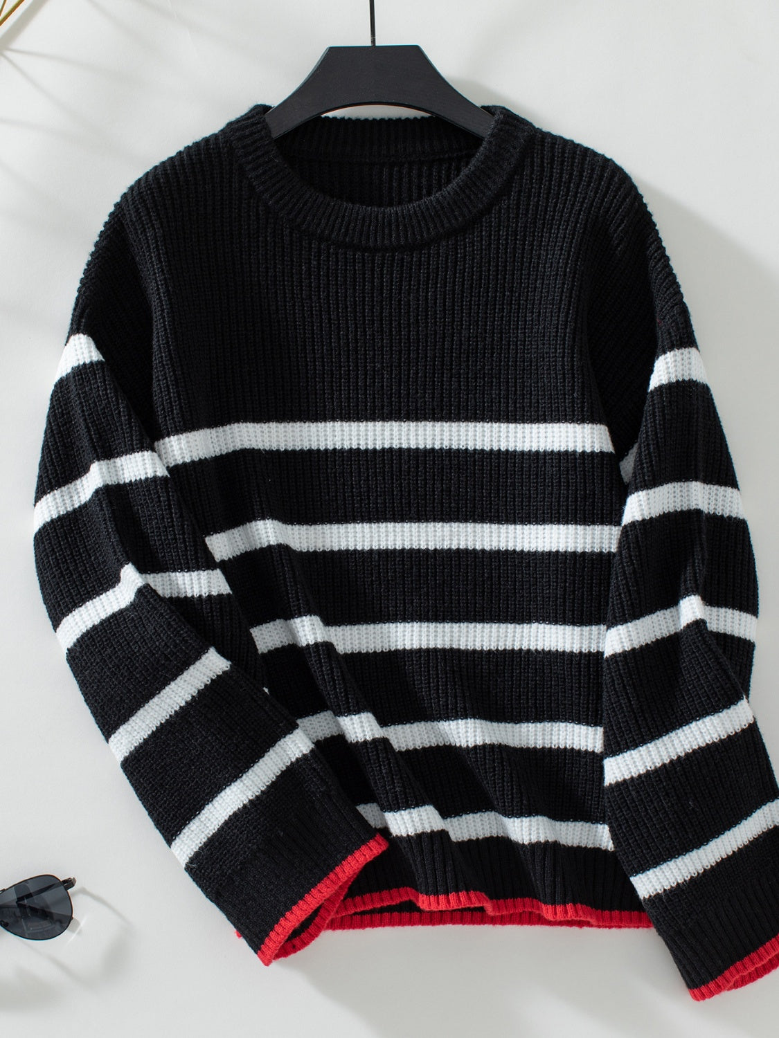 Striped Round Neck Dropped Shoulder Sweater - Sydney So Sweet