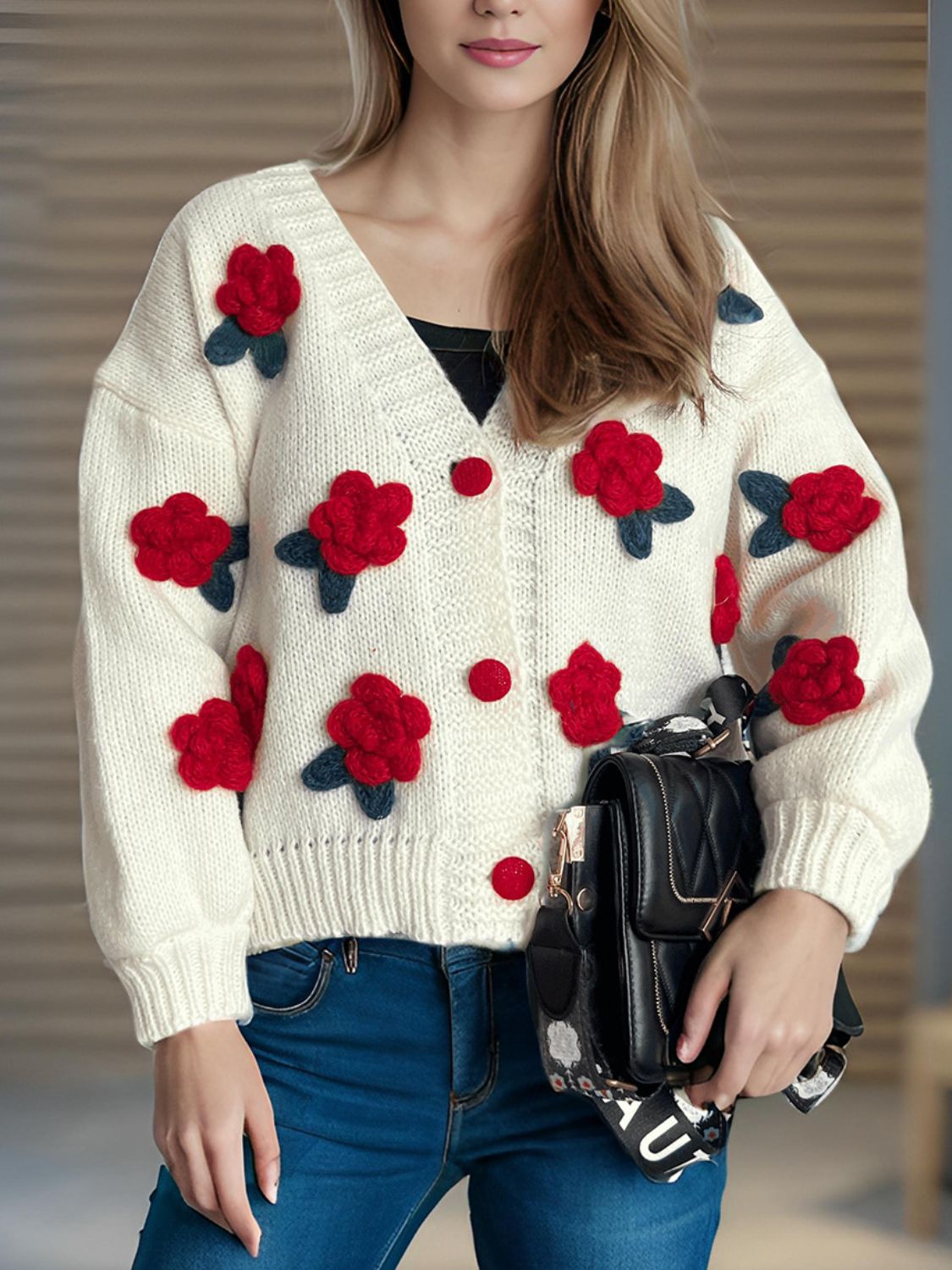 Flower Button Down V-Neck Long Sleeve Cardigan - Sydney So Sweet