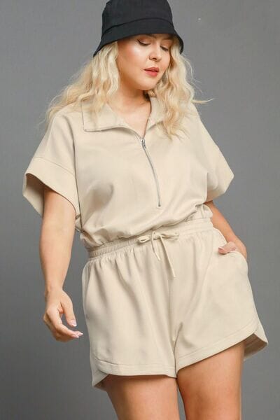 Umgee Full Size Half Sleeve Dolman Sleeved Romper Plus Size - Sydney So Sweet