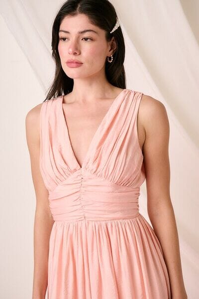 Mittoshop Ruched V-Neck Sleeveless Midi Dress - Sydney So Sweet