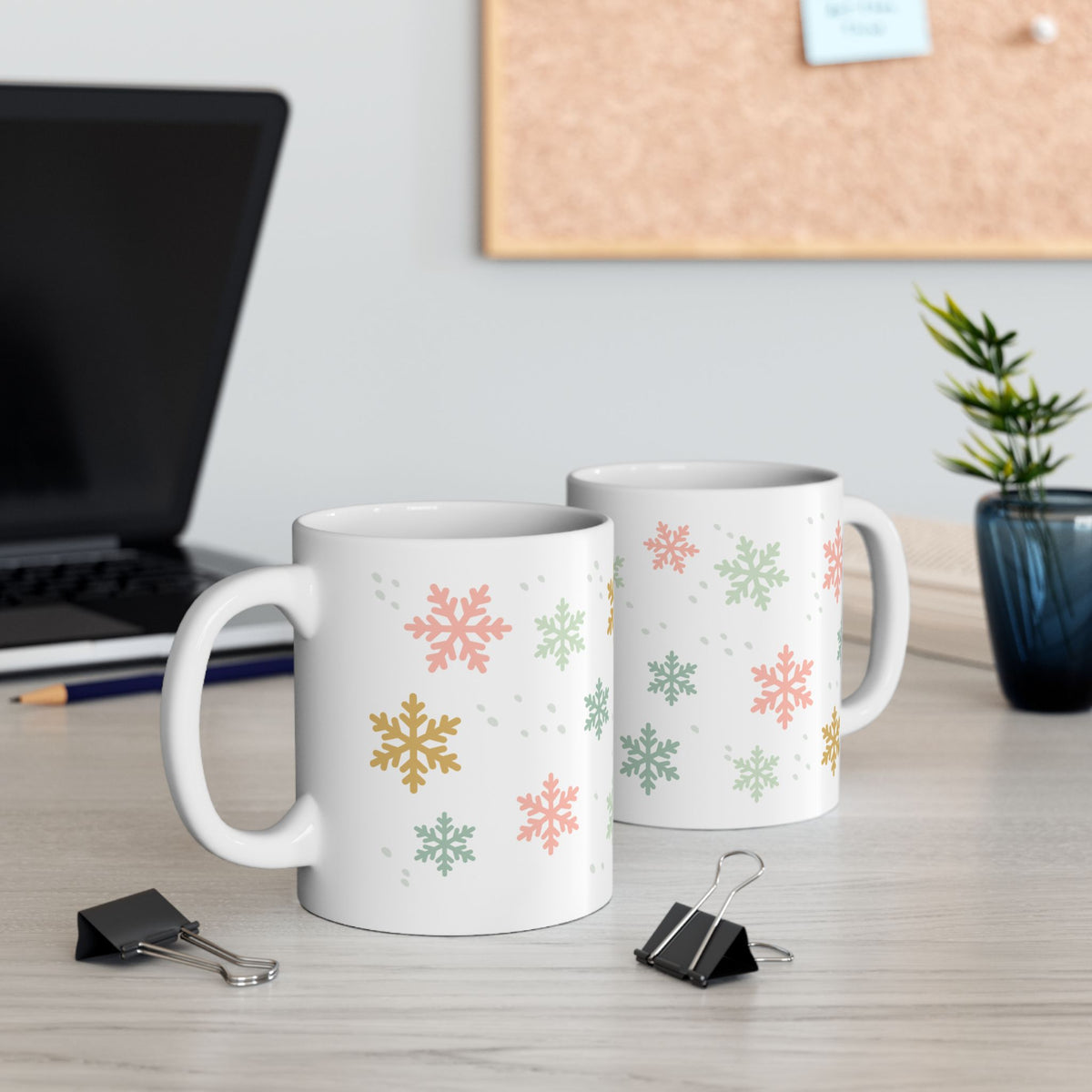 Pastel Snowflake Winter Christmas Ceramic Mug Coffee Cup (11oz & 15oz)