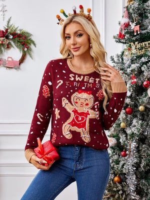 Gingerbread Round Neck Long Sleeve Sweater - Sydney So Sweet