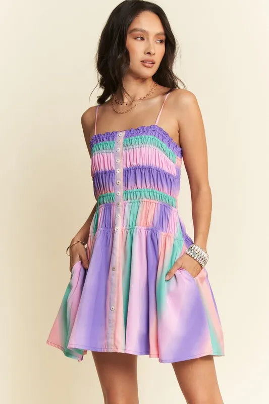 Davi & Dani Multi Color Ombre Printed Bodice Button Up Dress - Sydney So Sweet