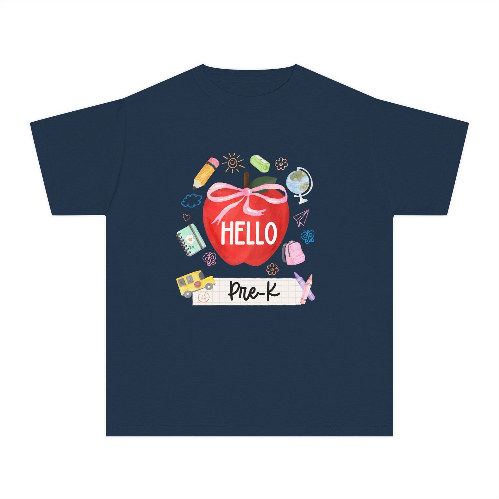 Hello Pre-K Preppy Coquette Apple Graphic Tee Back to School Pre-K T-Shirt