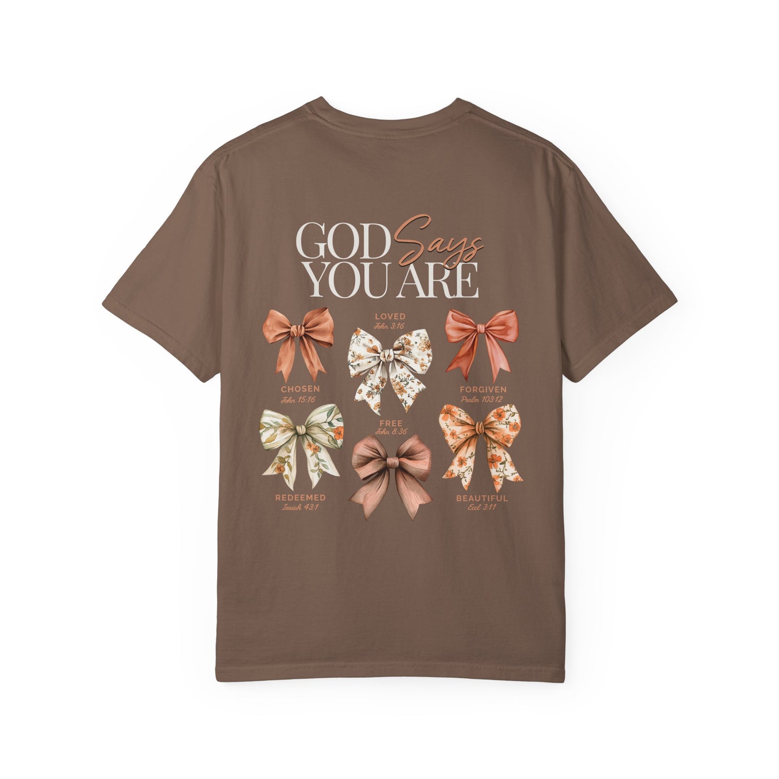 God Says You Are Coquette Bow Graphic T‑Shirt Inspirational Floral Tee