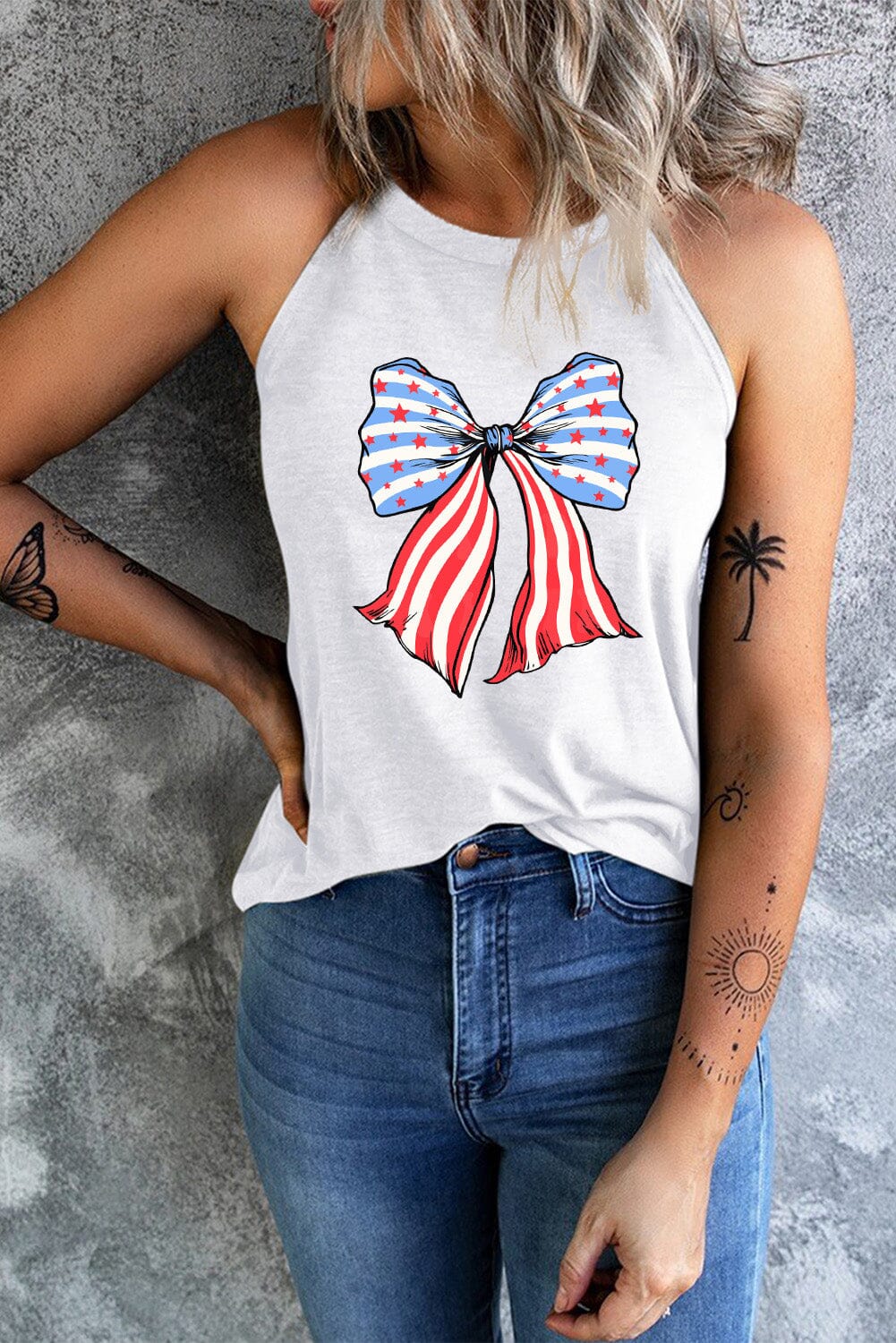 Bow Graphic Grecian Neck Tank - Sydney So Sweet