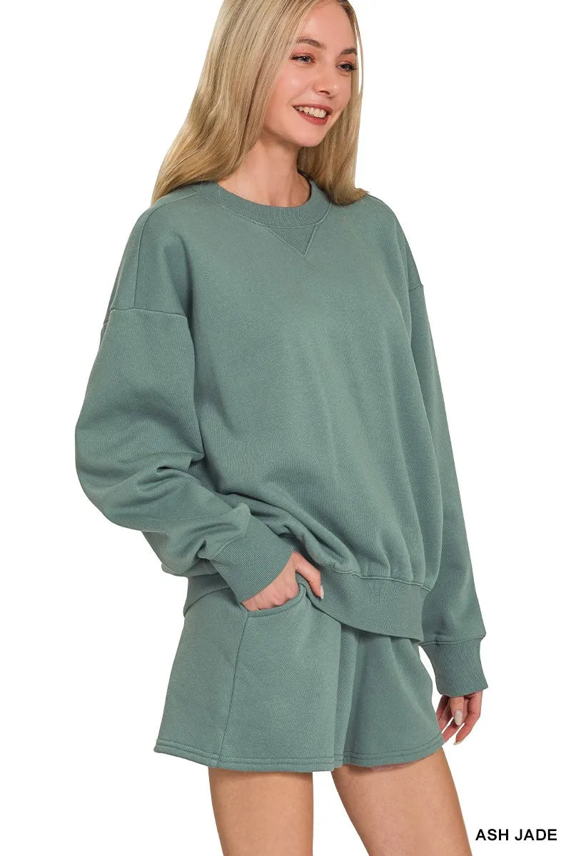 Zenana Fleece Long Sleeve Sweatshirts & Shorts Set - Sydney So Sweet