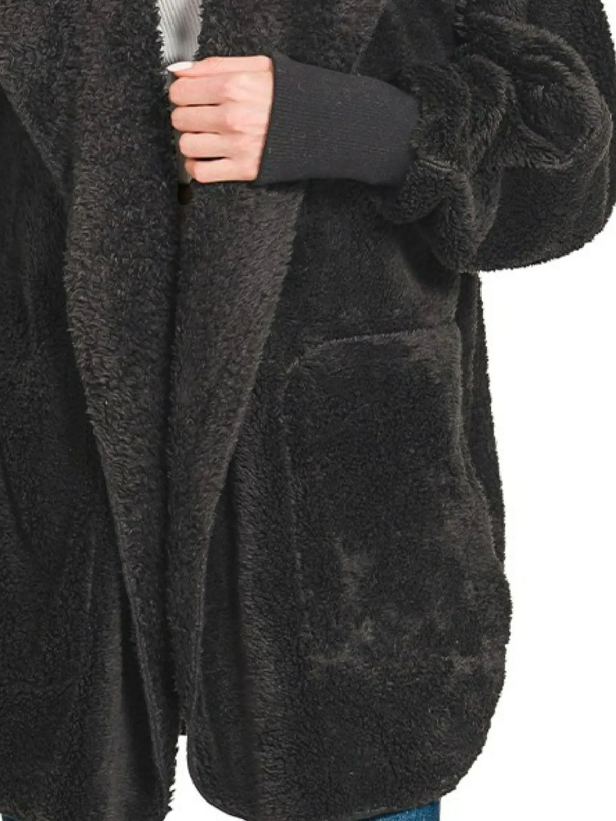 Zenana Hooded Faux Fur Jacket with Pockets - Sydney So Sweet