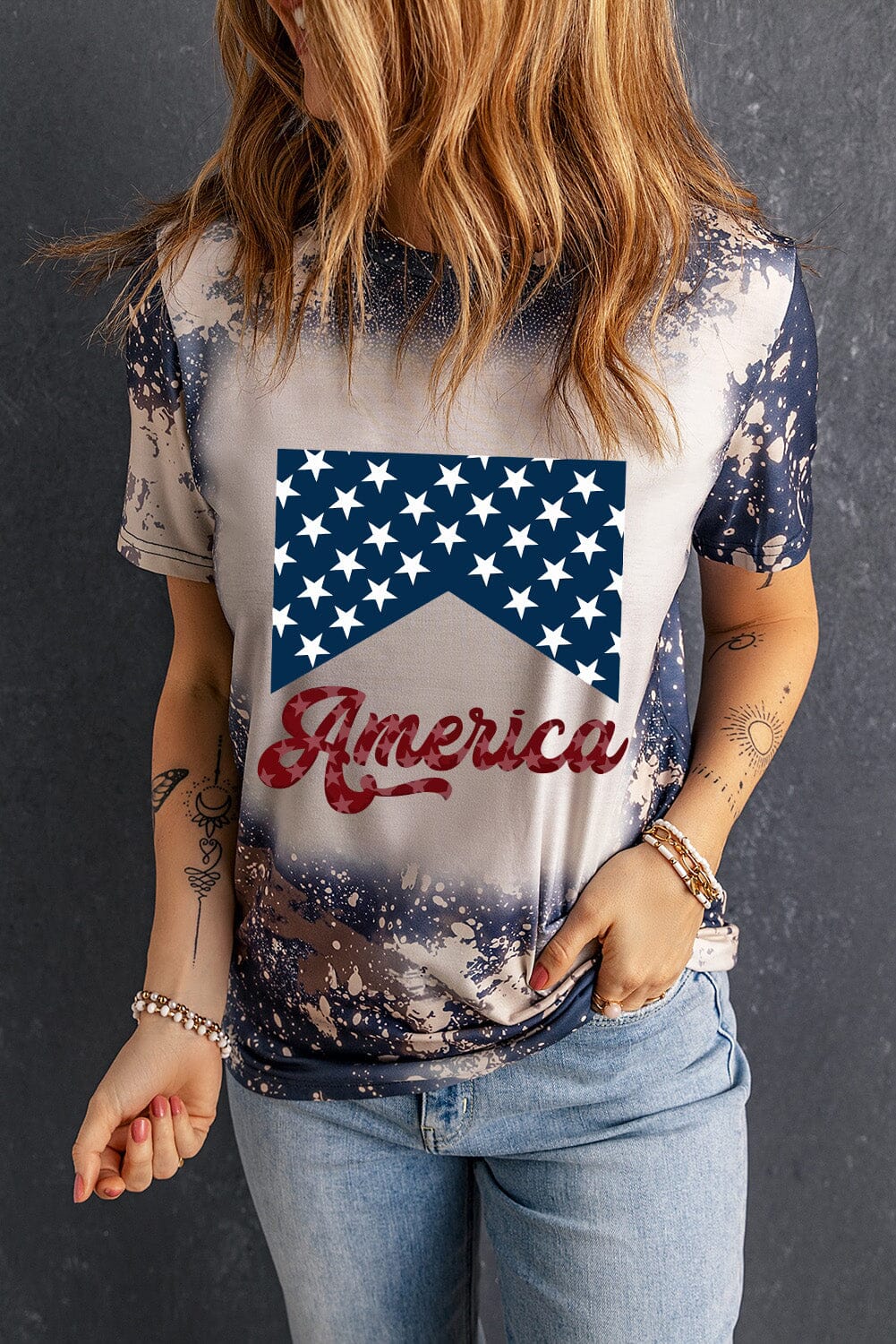 RYRJJ On Clearance 4th of July Shirts for Women Summer Independence Day  Short Sleeve V-Neck T-Shirt Patriotic Tie Dye Color Block Tees  Tops(Black,M) 