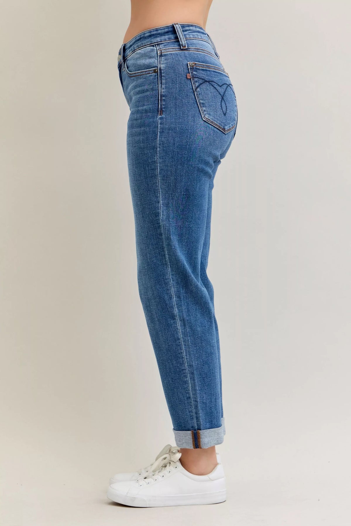 Judy Blue Full Size Mid Rise BF Classic Cuffed Jeans Plus Size - Sydney So Sweet