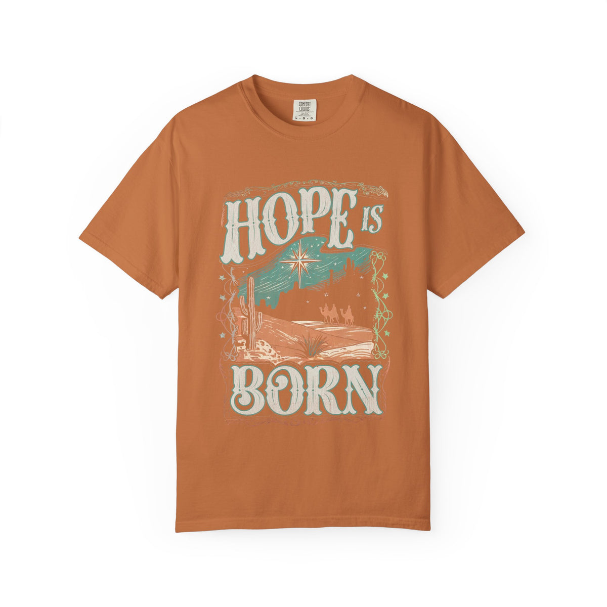 Hope is Born Christmas T-Shirt Christian Distressed Western Graphic Tee