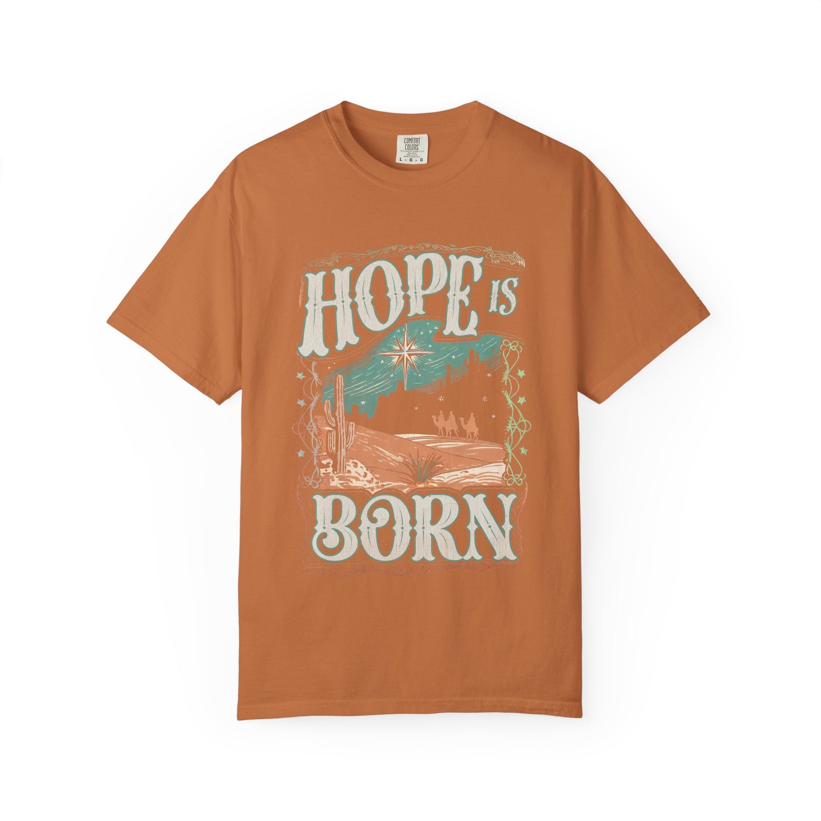 Hope is Born Christmas T-Shirt Christian Distressed Western Graphic Tee
