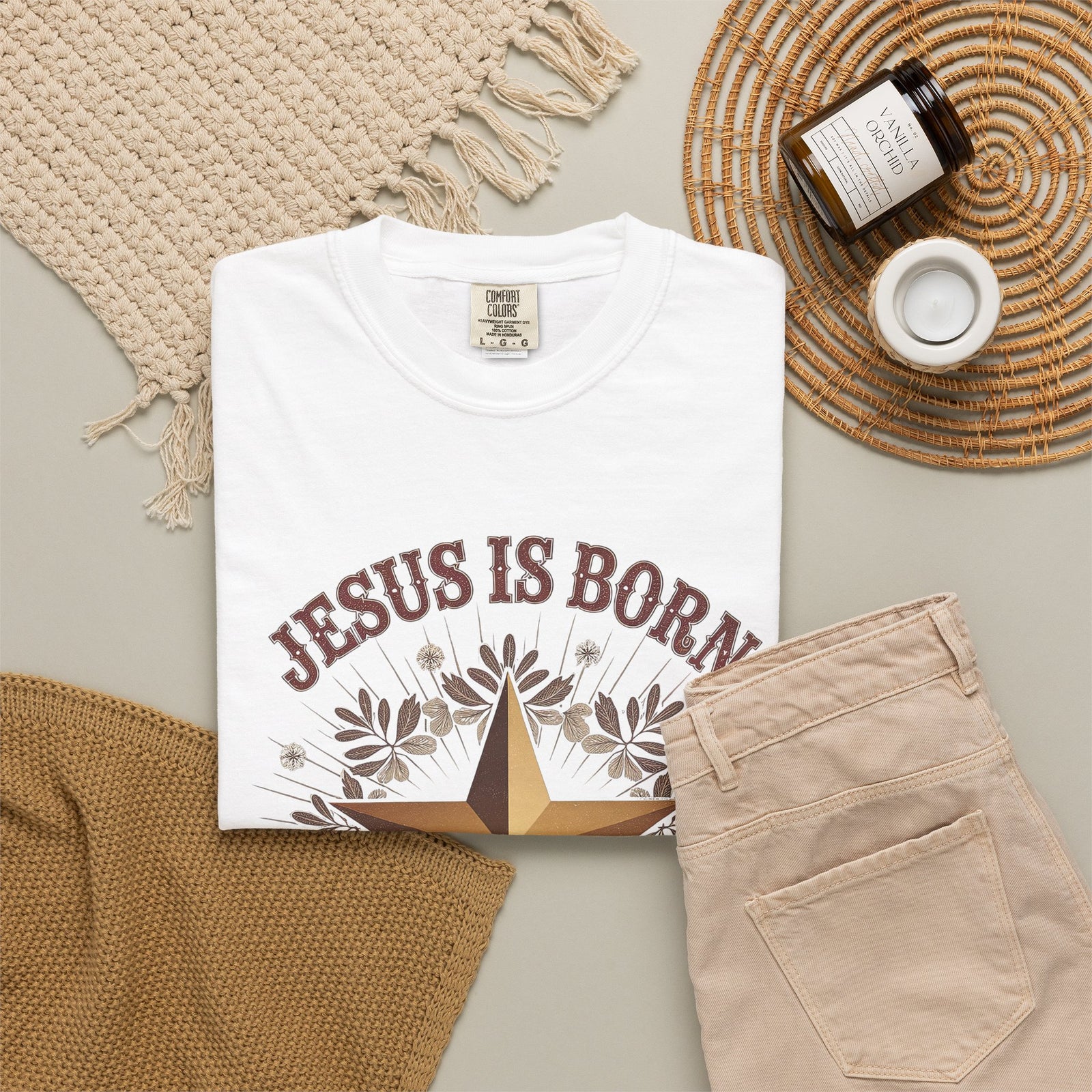 Jesus is Born Y'all Christmas T-Shirt Christian Western Star Graphic Tee