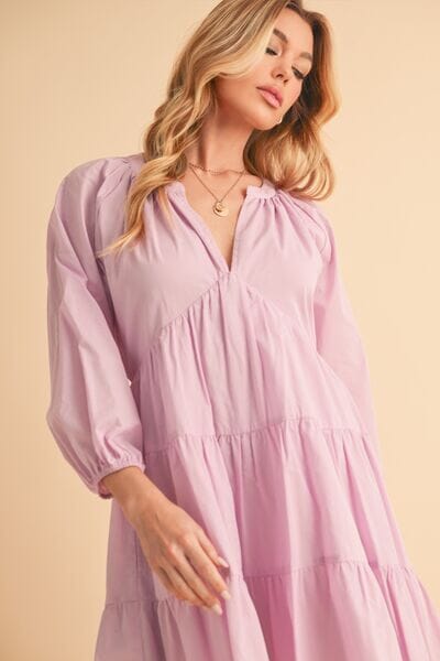 Aemi + Co Notched Balloon Sleeve Tiered Mini Dress - Sydney So Sweet