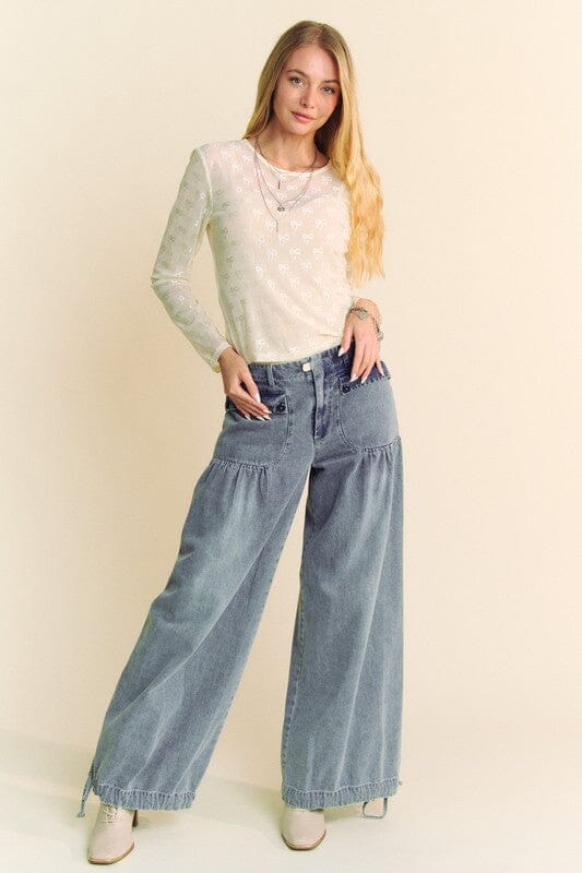 Davi & Dani Bow Mesh Round Neck Long Sleeve Top - Sydney So Sweet