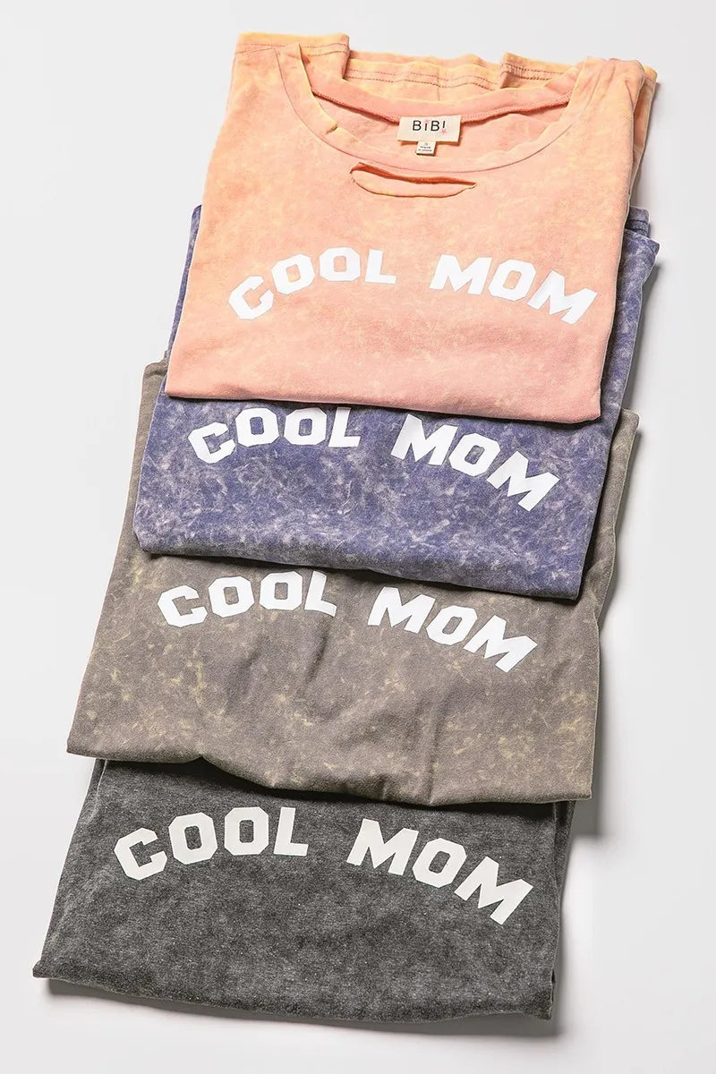 BiBi Washed Laser Cut Detail Cool Mom Print Top - Sydney So Sweet