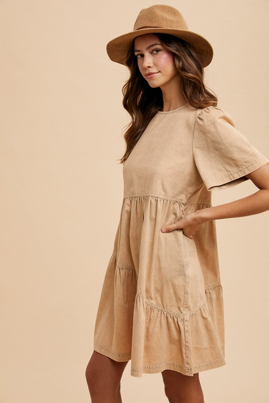 Annie Wear Mineral Washed Round Neck Short Sleeve Denim Dress - Sydney So Sweet