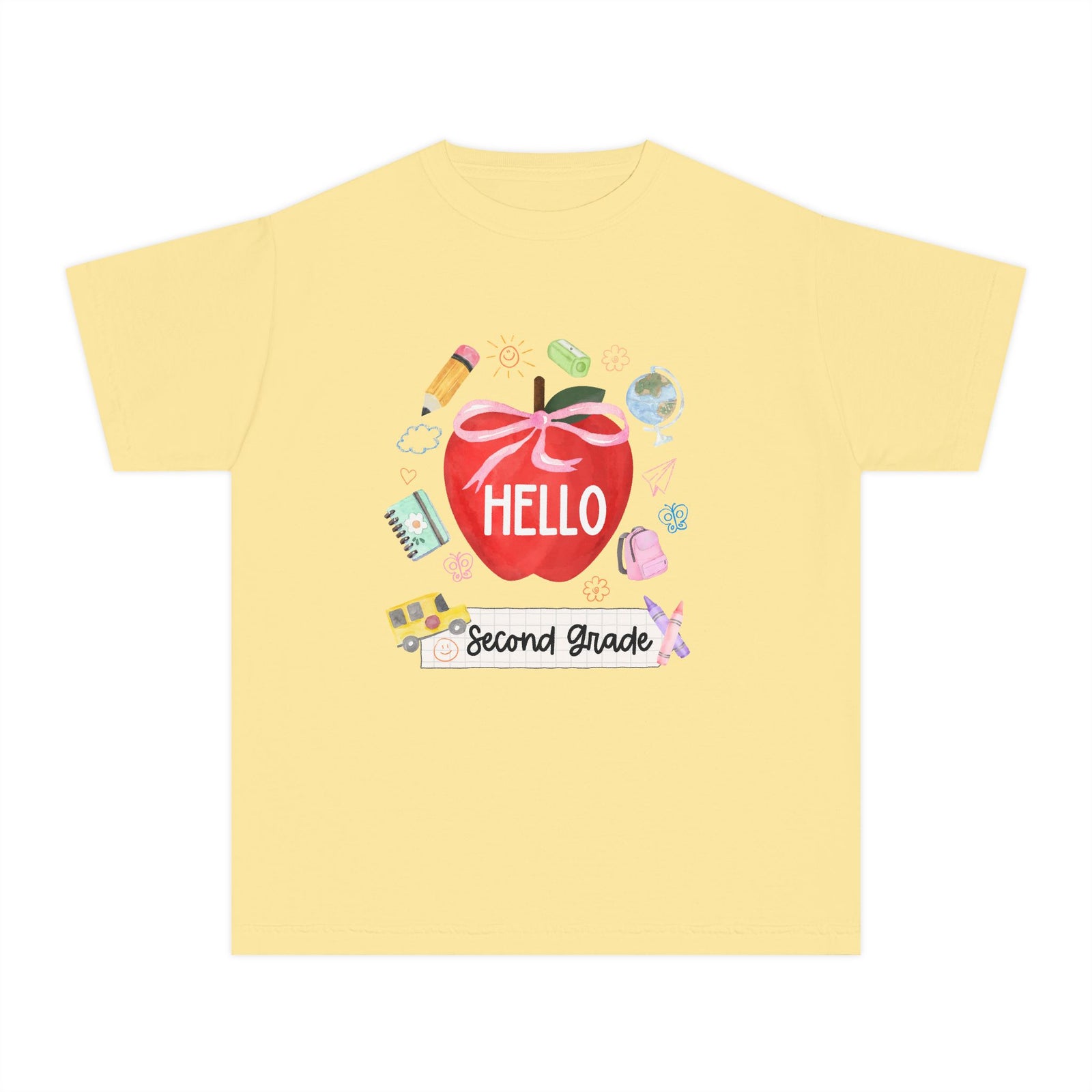 Hello Second Grade Preppy Coquette Apple Graphic Tee Back to School 2nd Grade T-Shirt