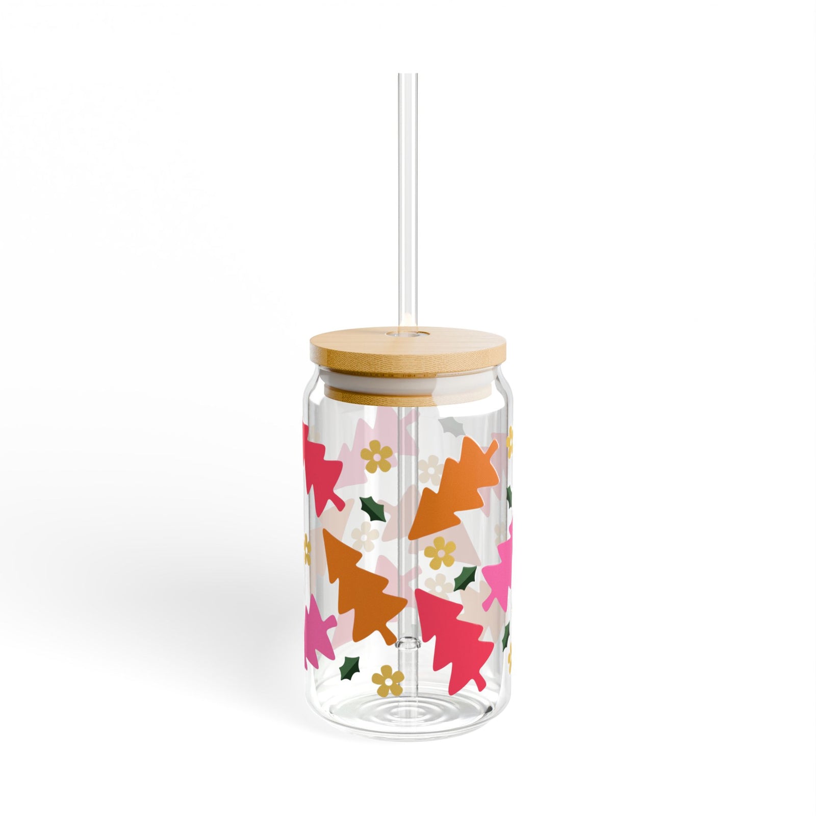 Groovy Christmas Holiday Sipper Glass 16oz Reusable Drink Jar with Lid & Straw