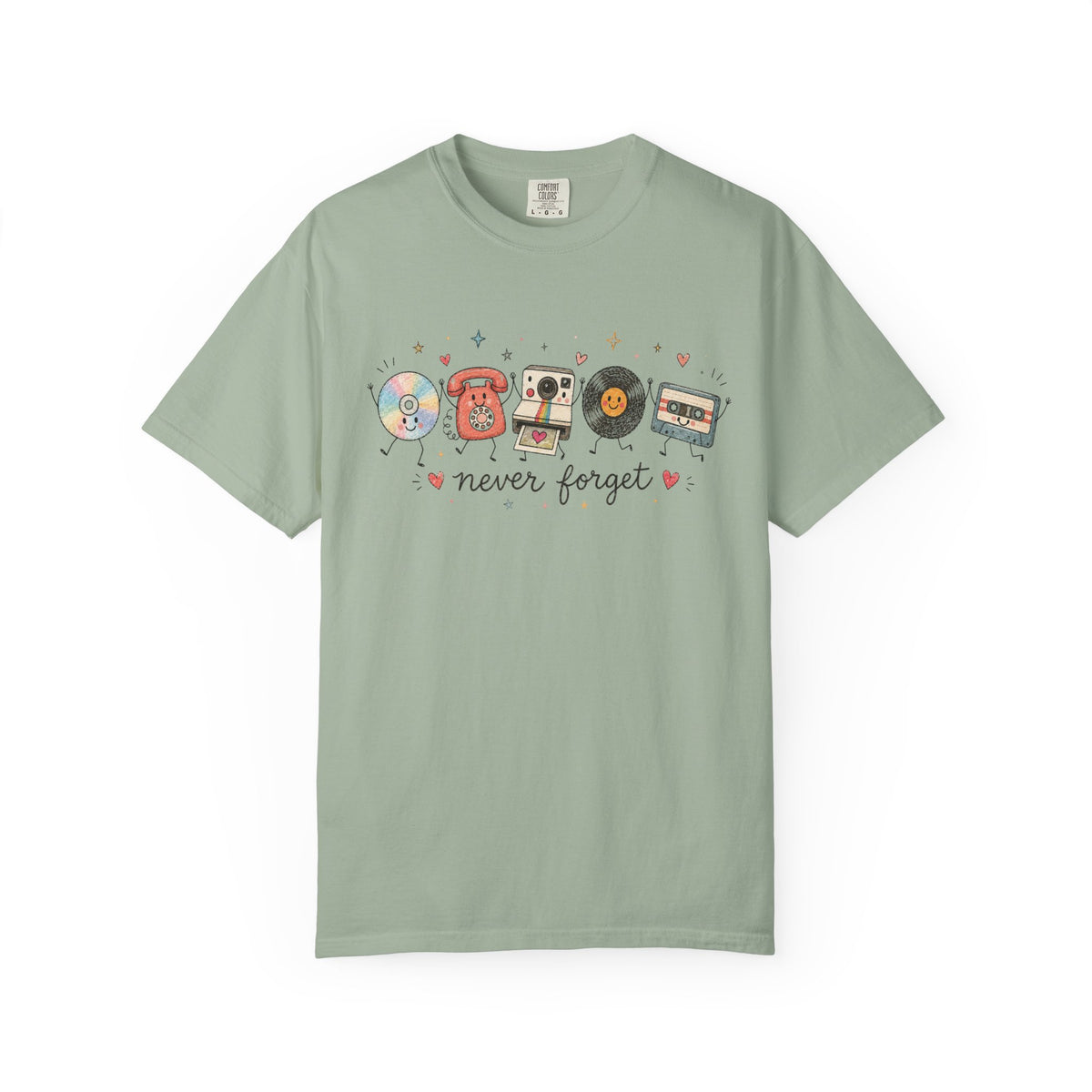 Retro Media Icons T-Shirt Nolstalgic Vintage Cassette Vinyl & Phone Tee