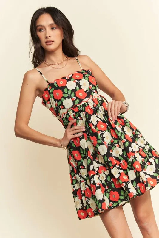 Davi & Dani Floral Scalloped Cutout Back Mini Dress - Sydney So Sweet