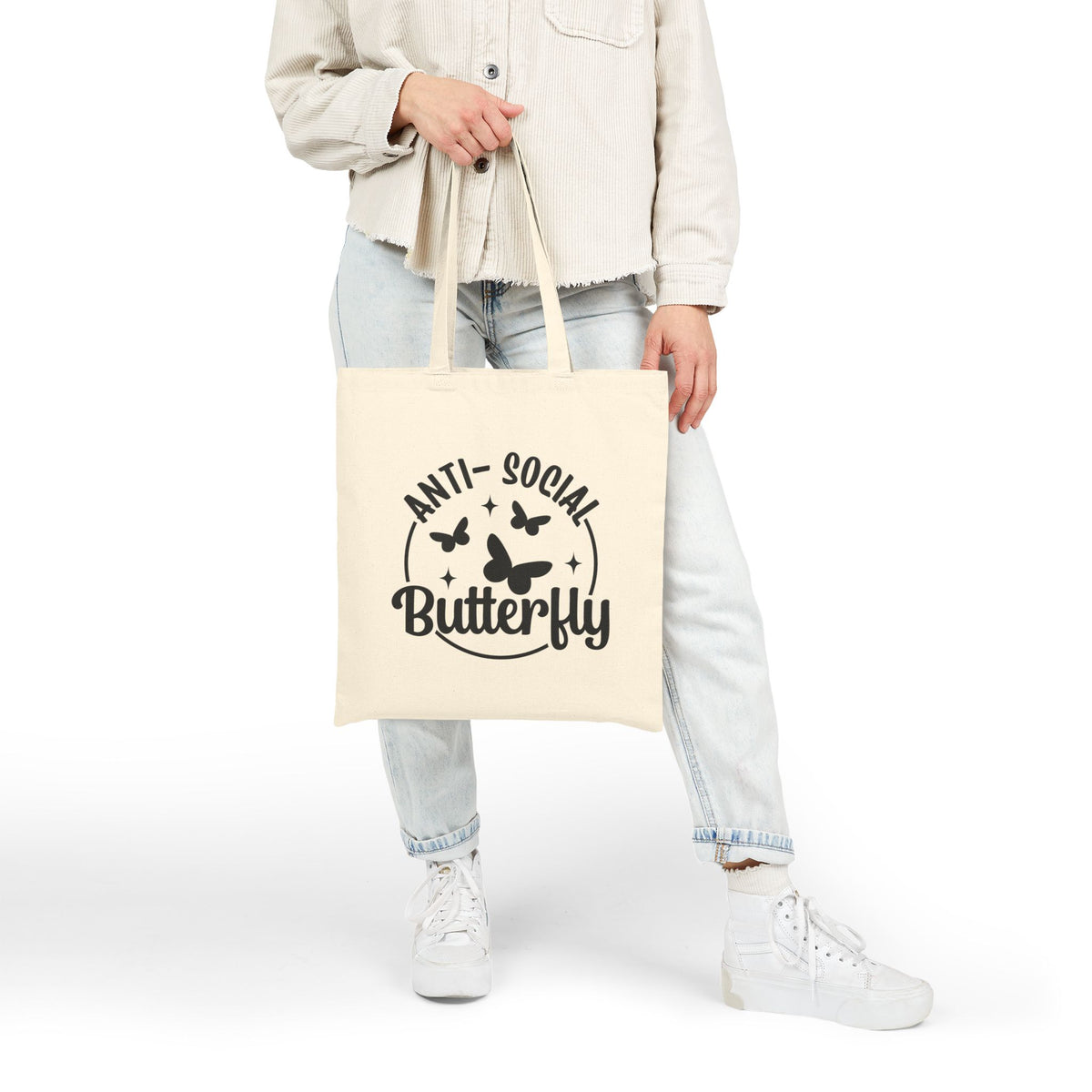 Anti-Social Butterfly Cotton Canvas Tote Bag