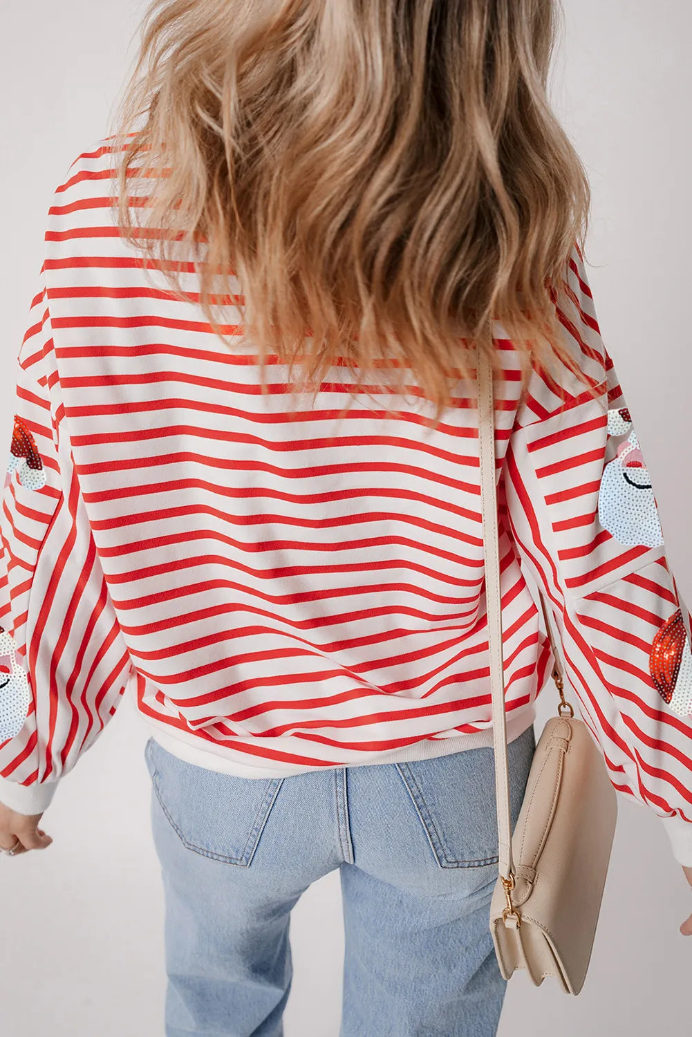 Sequin Santa Striped Round Neck Long Sleeve Sweatshirt - Sydney So Sweet