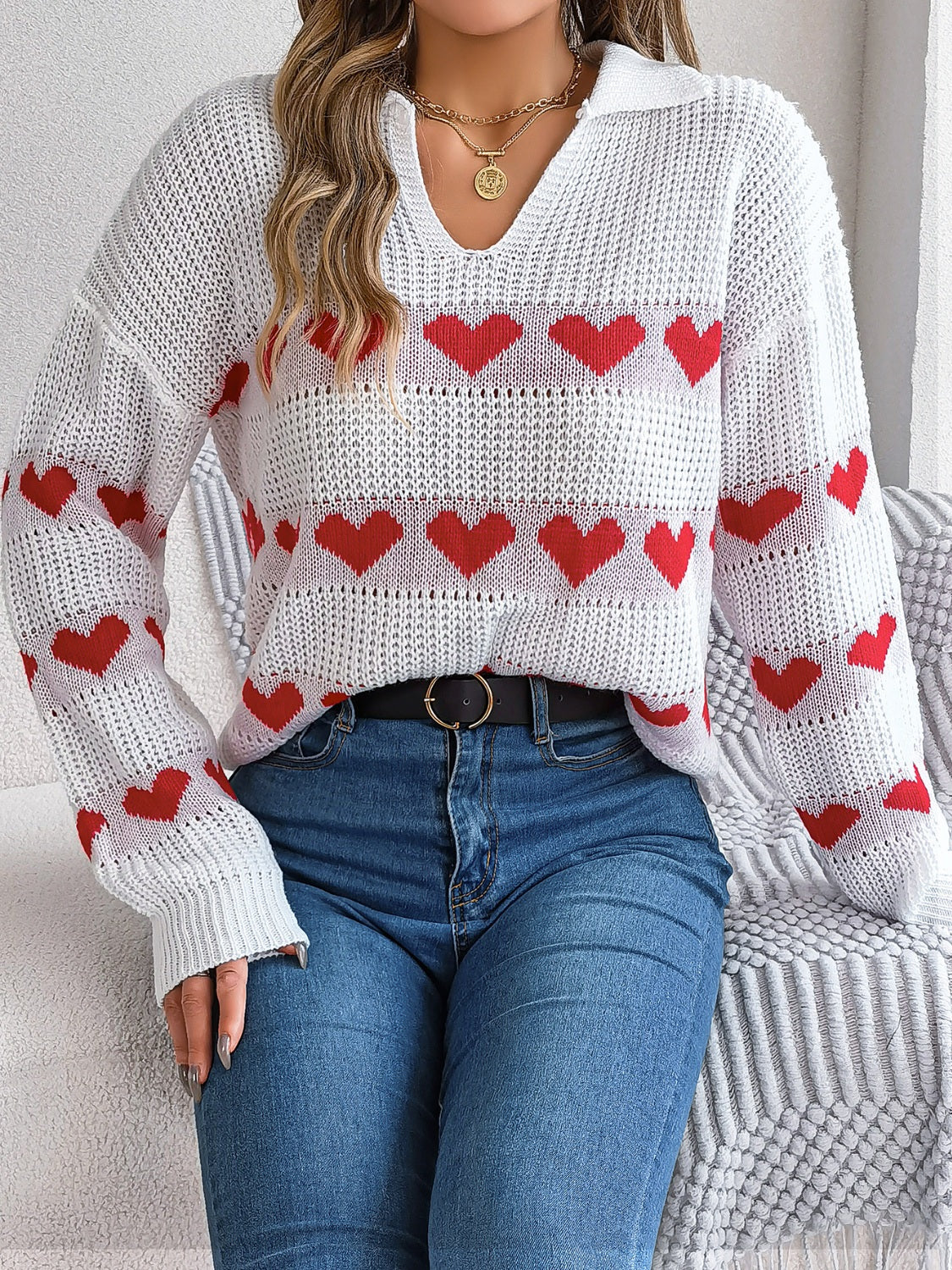 Heart Johnny Collar Long Sleeve Sweater - Sydney So Sweet