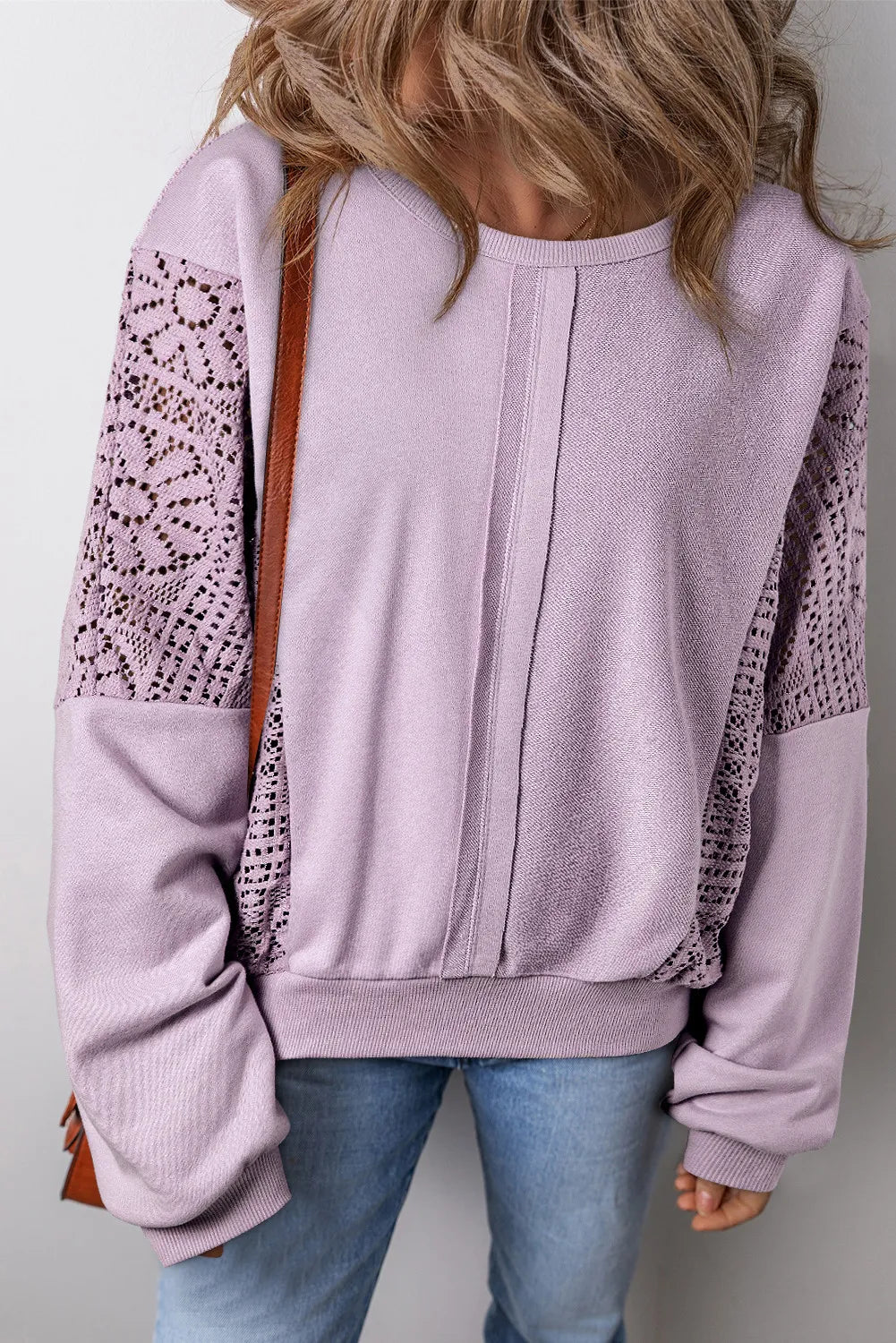 Openwork Round Neck Long Sleeve Sweatshirt - Sydney So Sweet