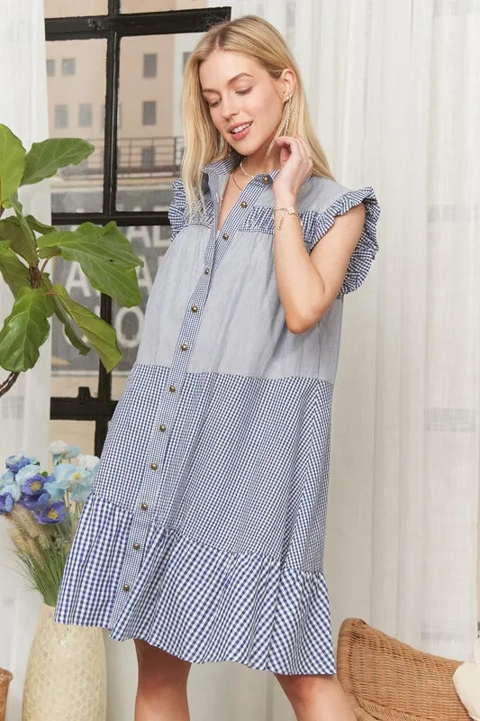 ADORA Button Down Textured Babydoll Dress - Sydney So Sweet