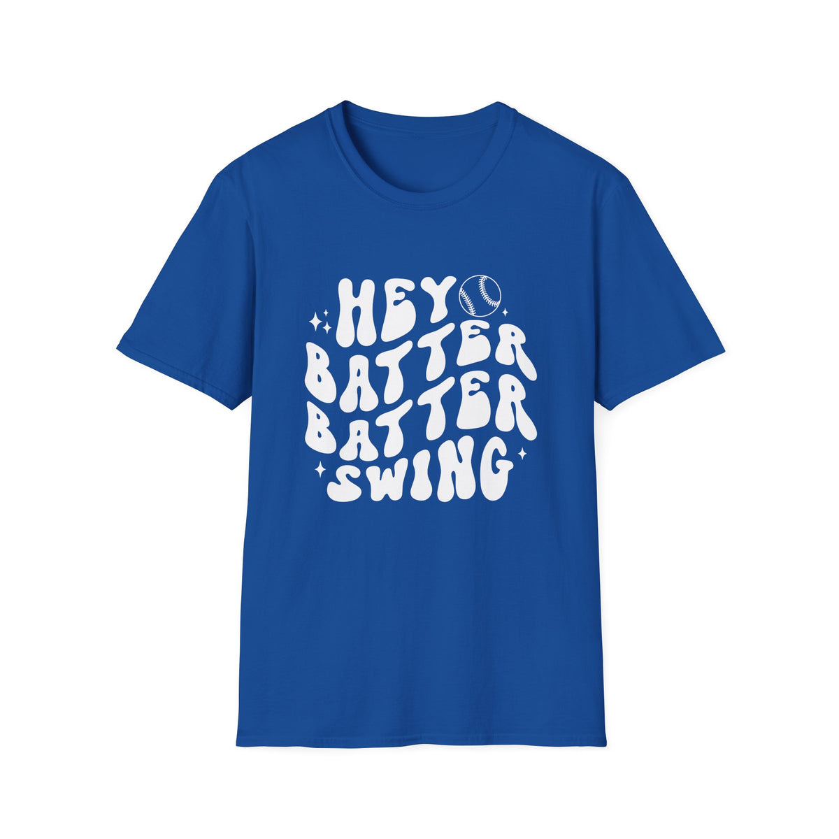 Hey Batter Batter Swing Baseball or Softball Retro Font Graphic T-Shirt Sports Tee (12 Team Colors)