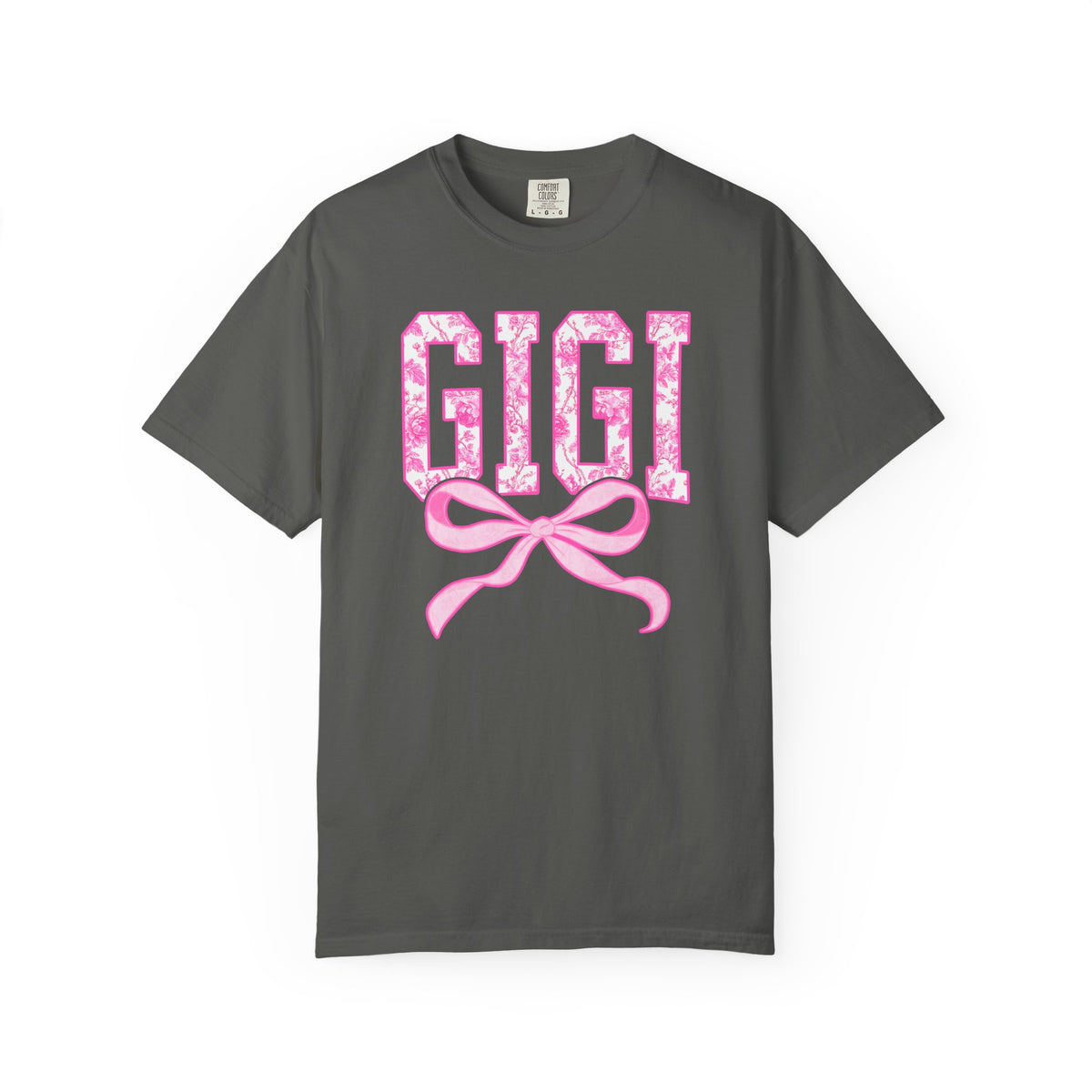 Gigi Coquette Pink Toile Bow T-Shirt Cute Grandmother Graphic Tee