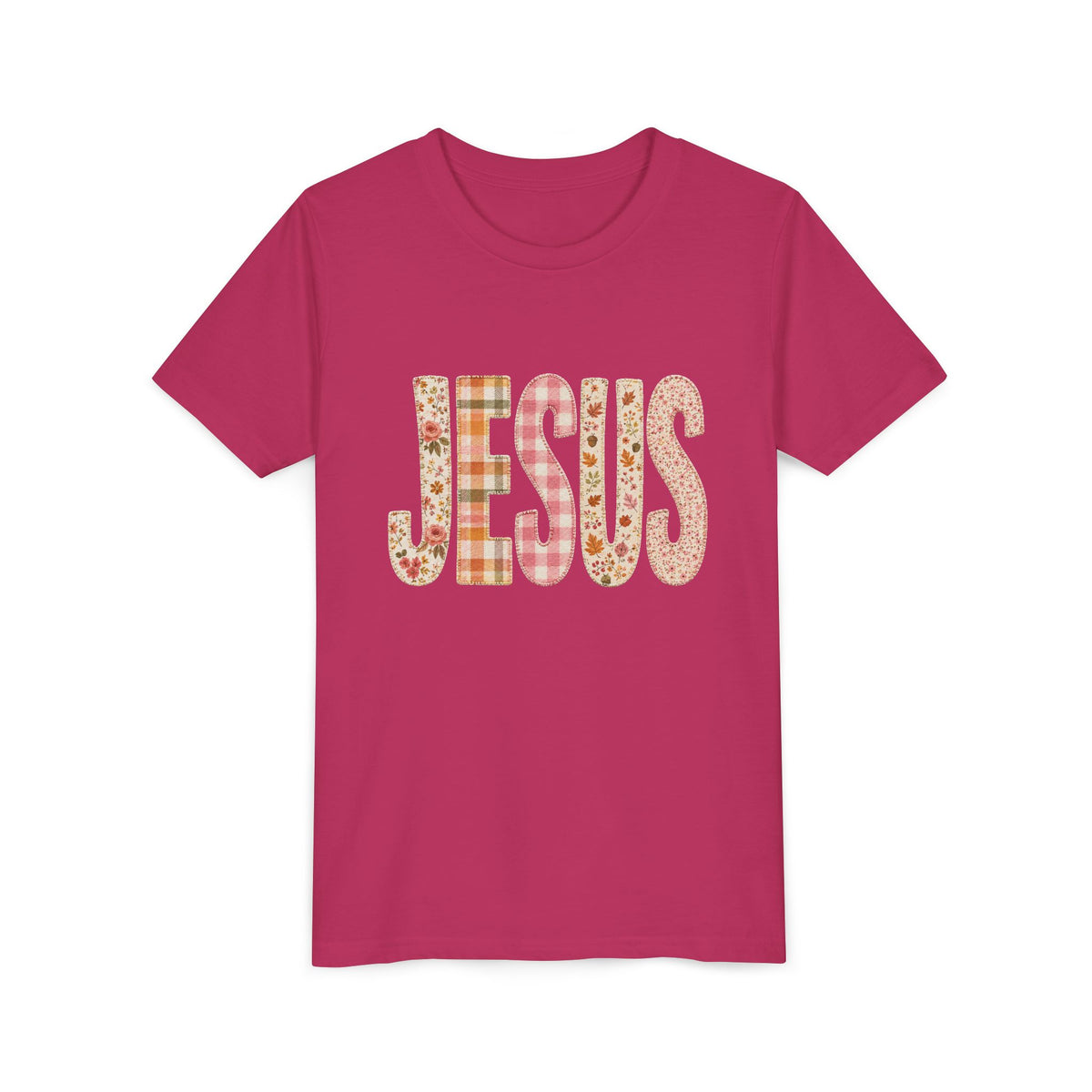 JESUS Floral Plaid Tee Kids Christian Graphic T-Shirt