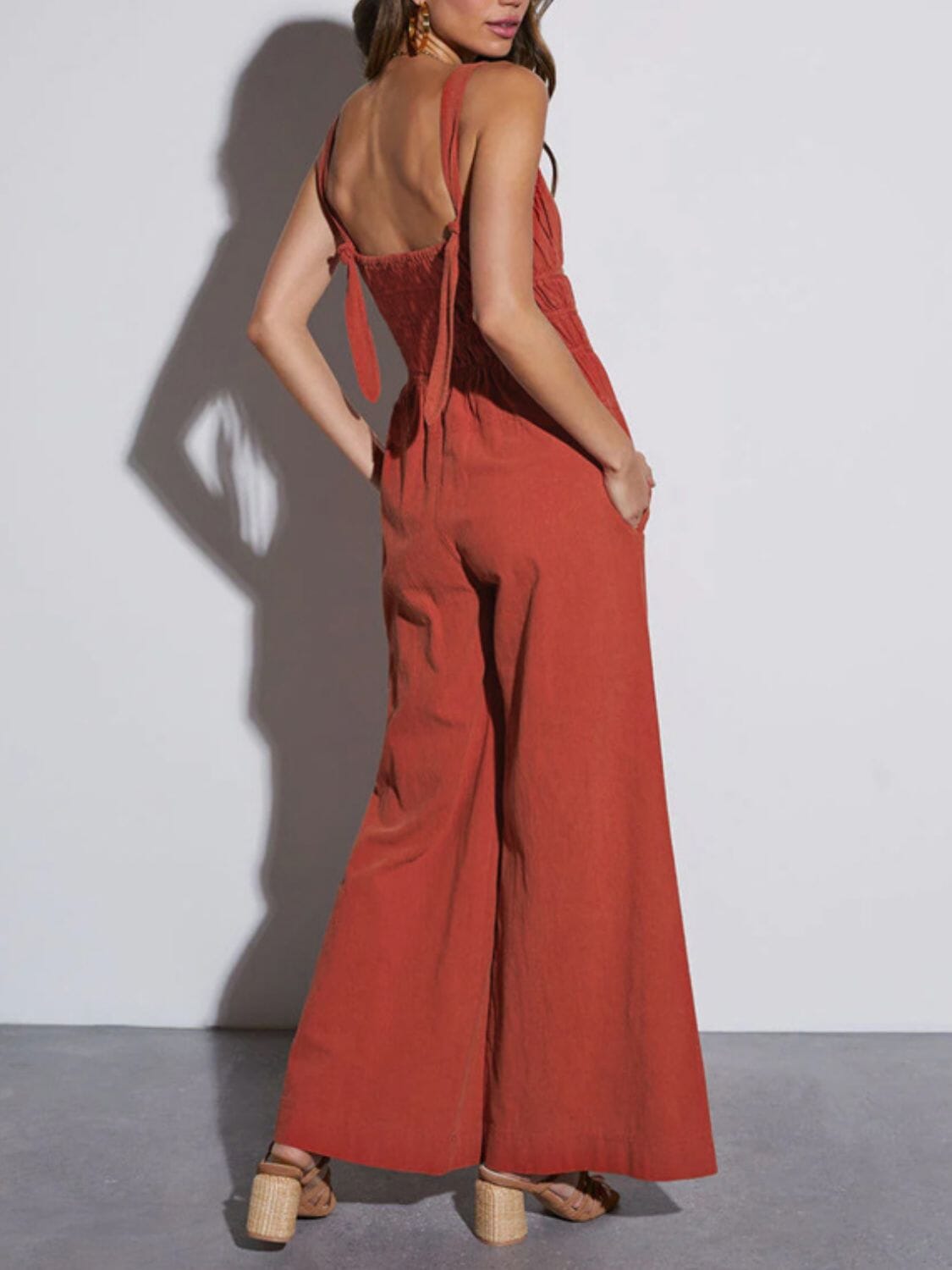 Ruched Wide Strap Jumpsuit with Pockets - Sydney So Sweet