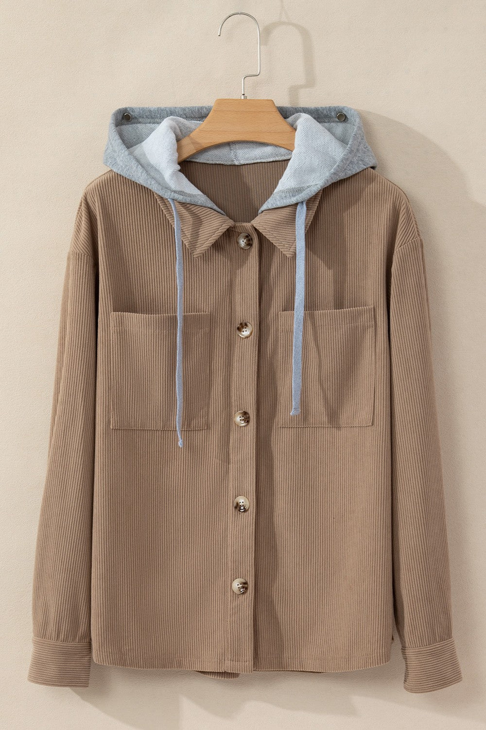 Drawstring Button Up Long Sleeve Hooded Jacket - Sydney So Sweet