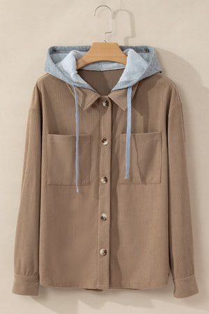 Drawstring Button Up Long Sleeve Hooded Jacket - Sydney So Sweet