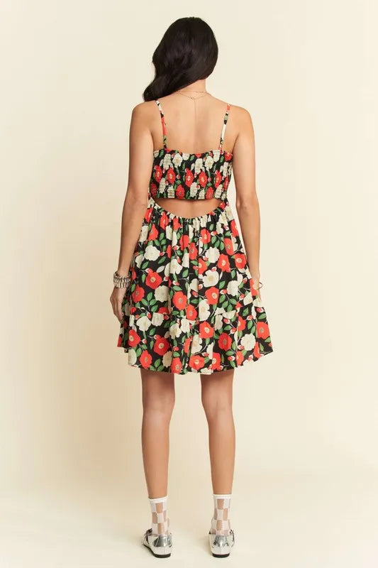 Davi & Dani Floral Scalloped Cutout Back Mini Dress - Sydney So Sweet