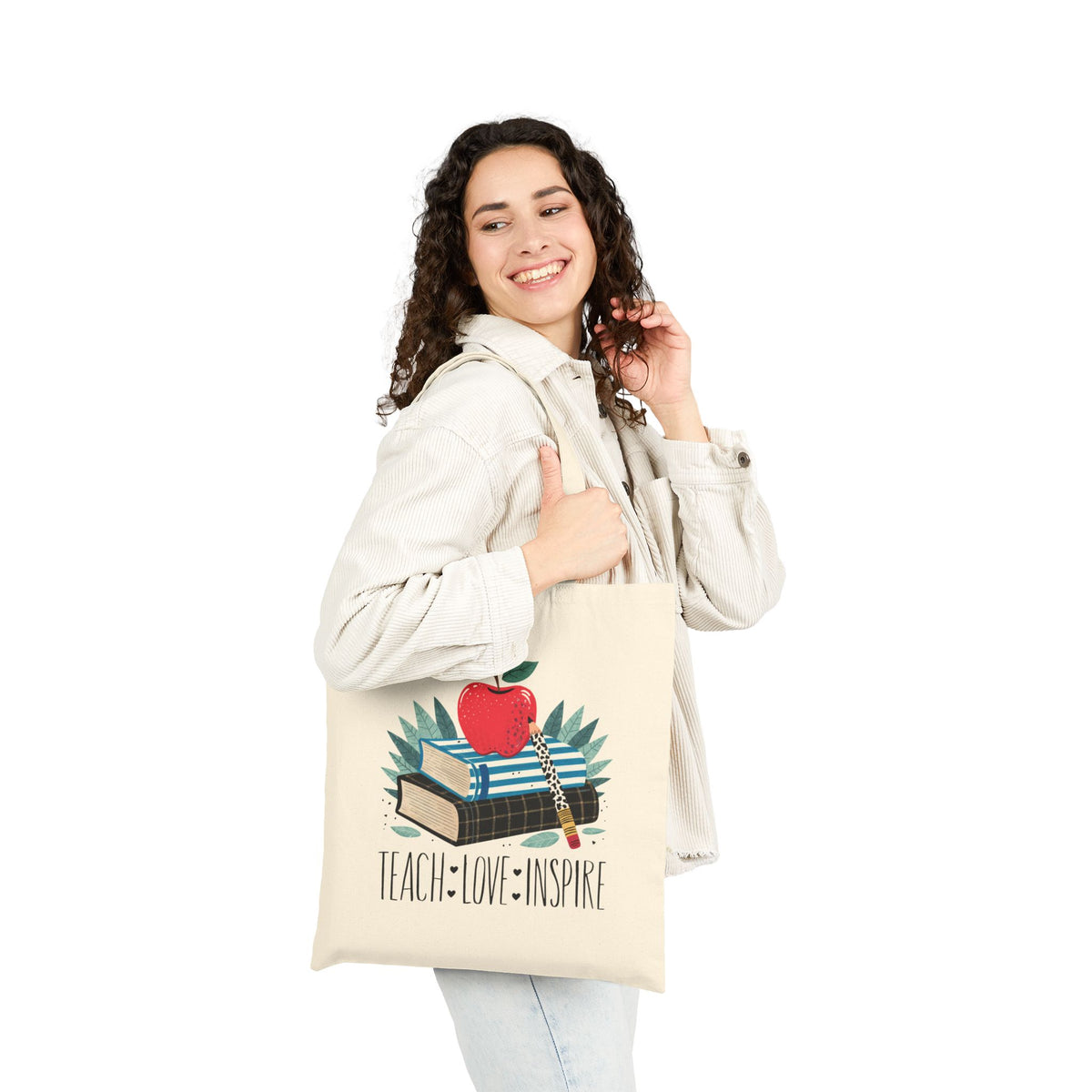 Teach • Love • Inspire Reusable Cotton Canvas Teacher Tote Bag