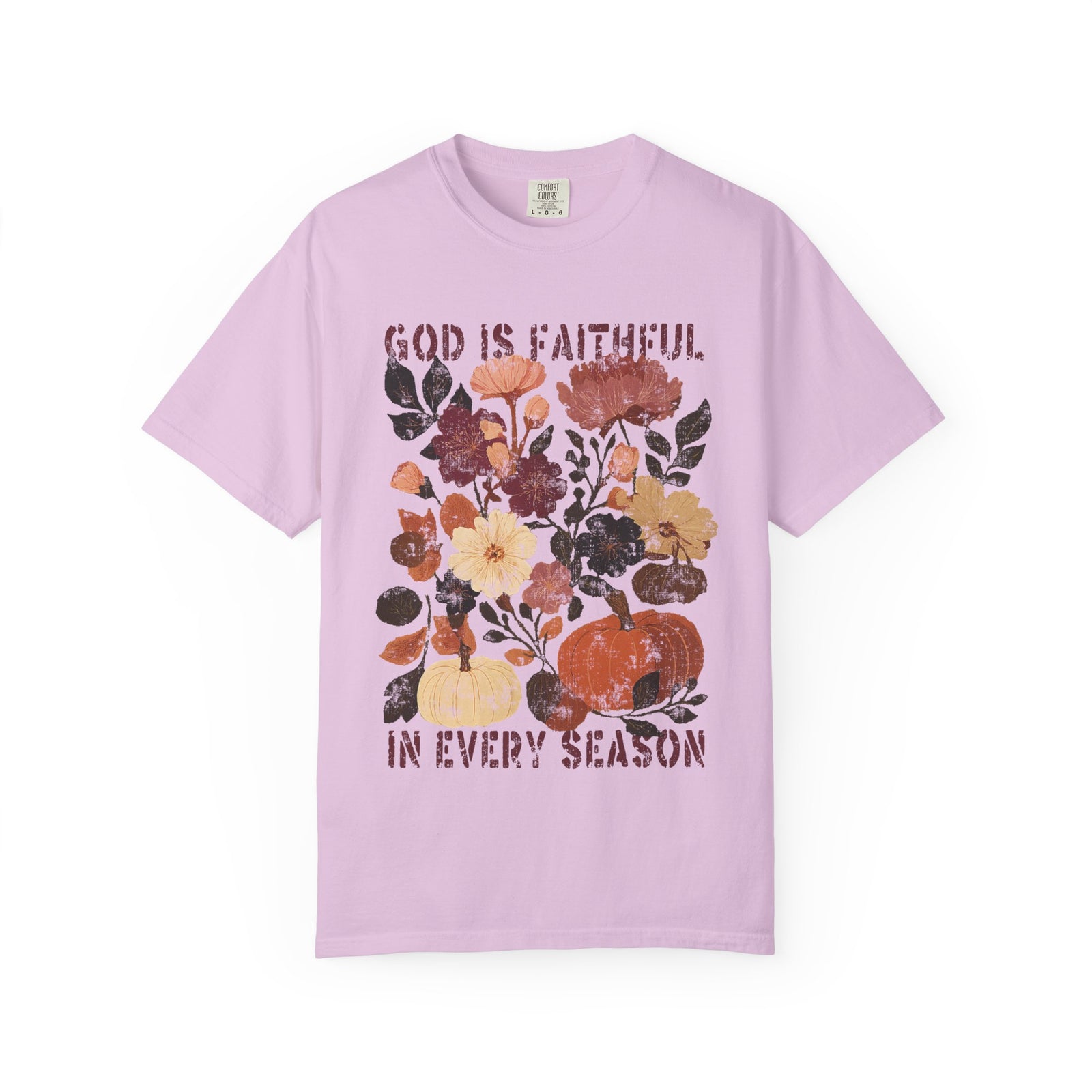 God is Faithful Floral Pumpkin T-Shirt Christian Distressed Fall Graphic Tee