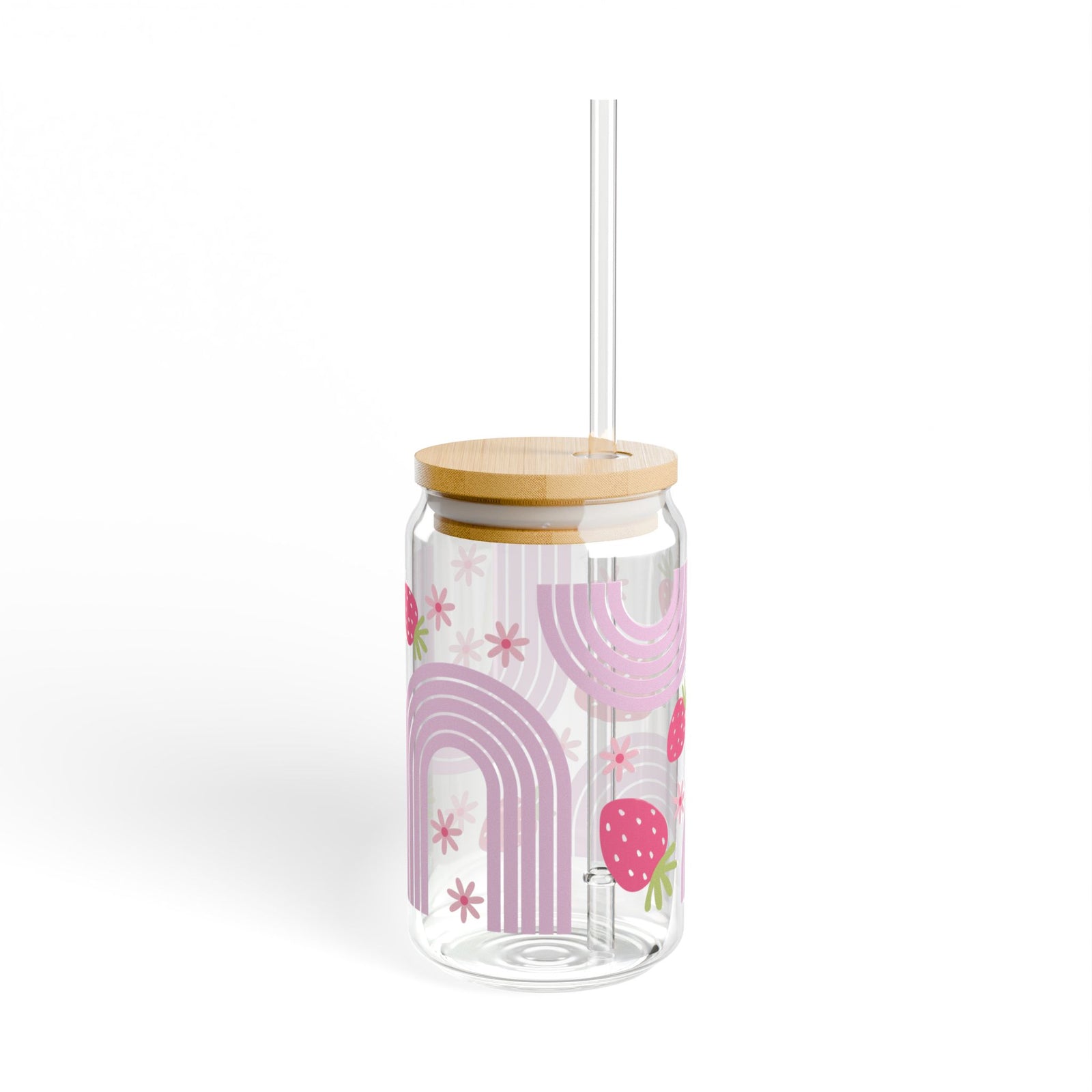 Wild Strawberry Tumbler Sipper Glass 16oz — Reusable Drink Jar with Lid & Straw