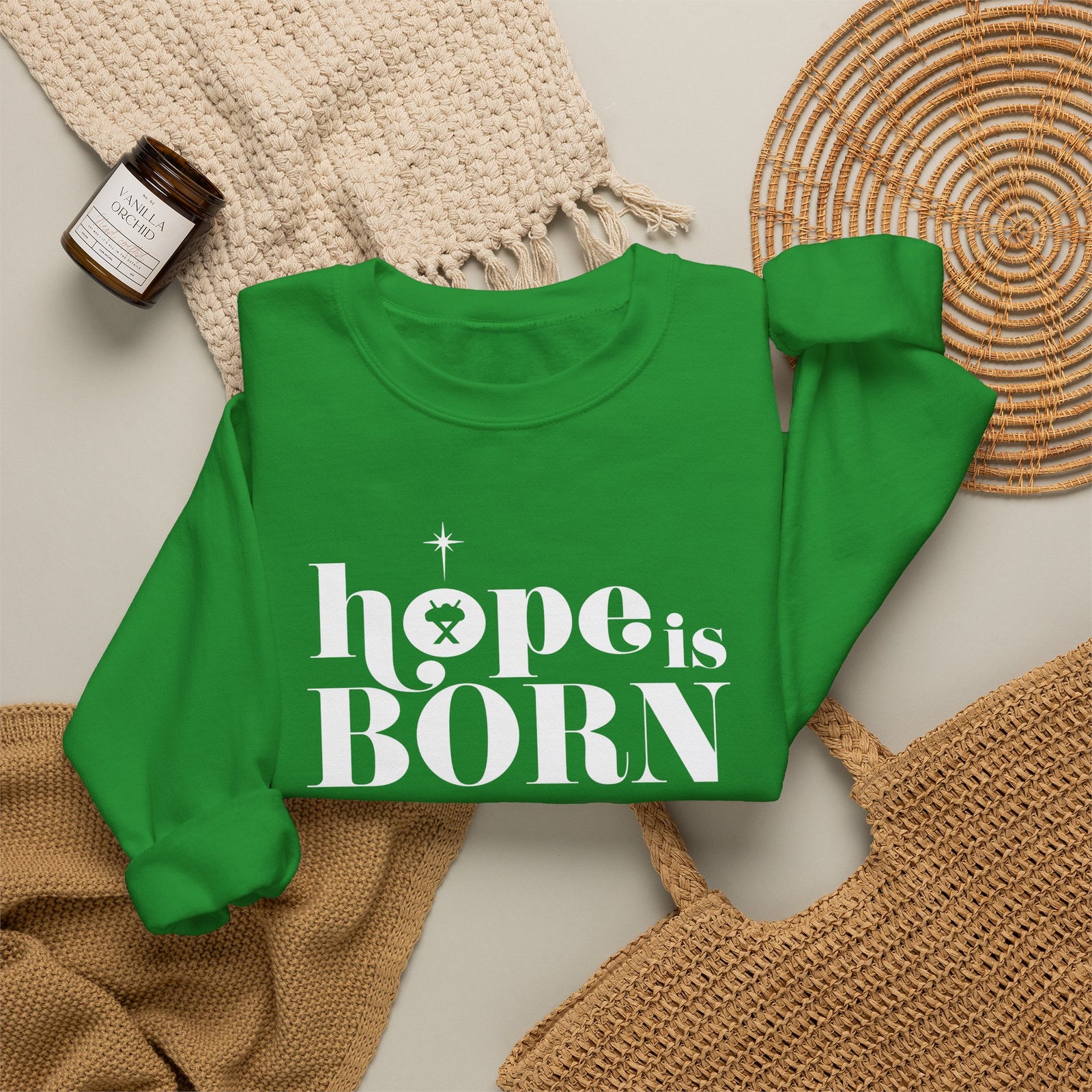 Hope is Born Nativity Christmas Season Crewneck Unisex Sweatshirt