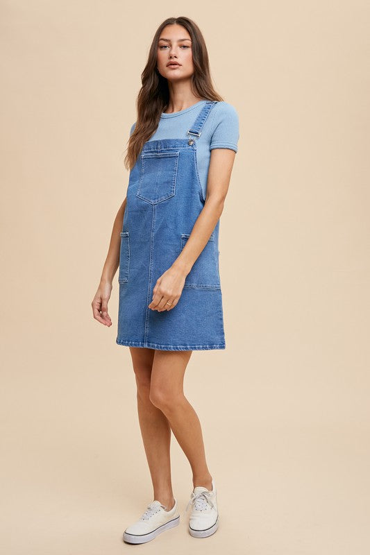 Annie Wear Wide Strap Denim Overall Dress with Pockets - Sydney So Sweet