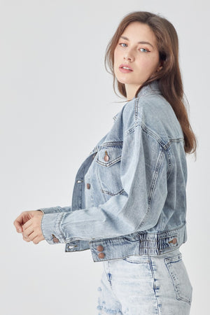 RISEN Full Size Button Down Cropped Denim Jacket - Sydney So Sweet