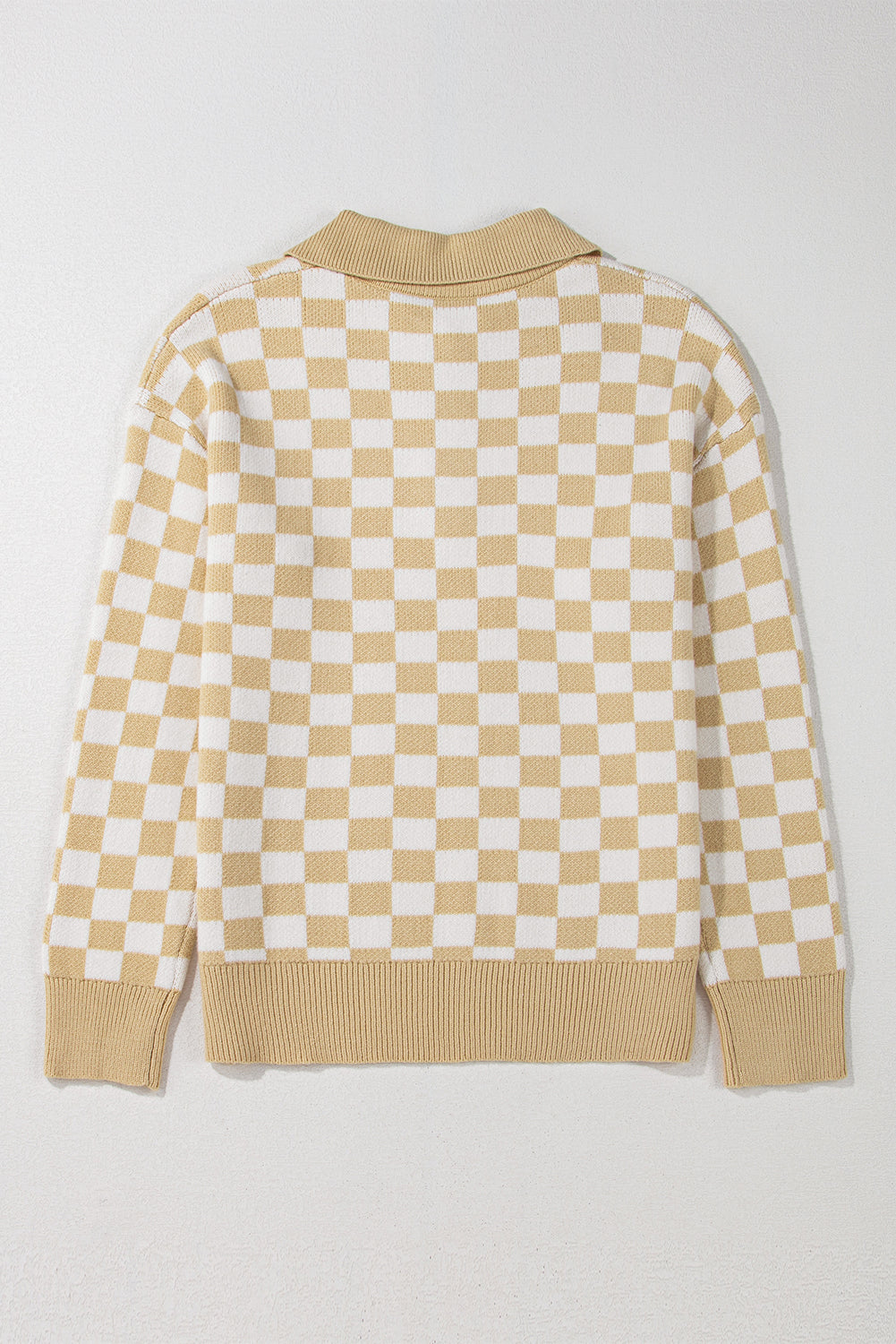 Checkered Collared Neck Long Sleeve Sweater - Sydney So Sweet