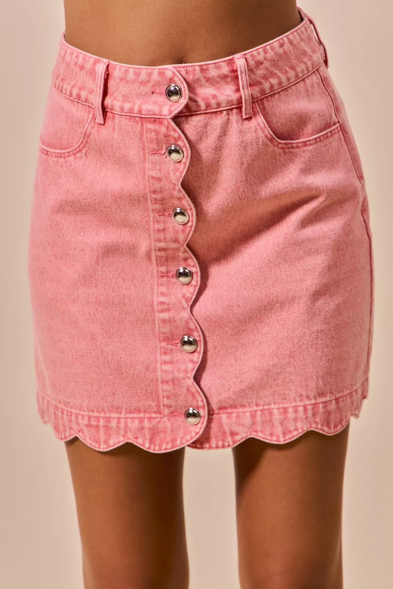 SO ME Vintage Wash Scallop Edge Denim Mini Skirt - Sydney So Sweet